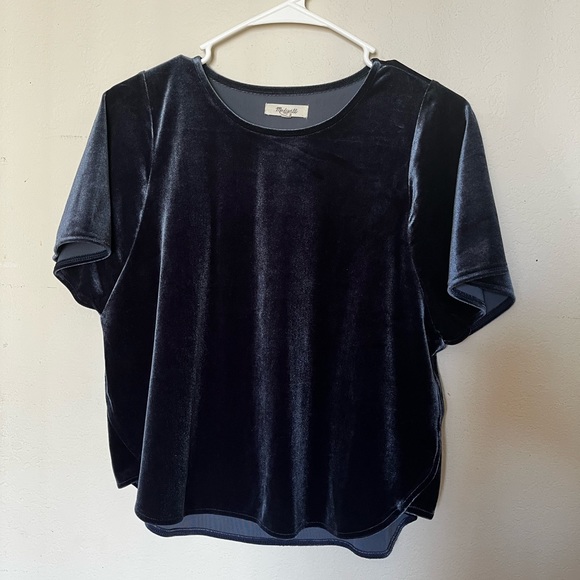 MADEWELL Navy Velvet Crop top - Picture 1 of 5